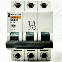 Load image into Gallery viewer, Merlin Gerin 25729 Multi 9 C60HD D16 Circuit Breaker 16A 415V DIN Rail MG257290
