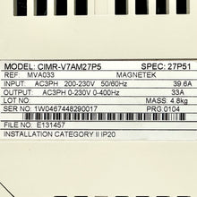 Load image into Gallery viewer, Yaskawa Magnetek CIMR-V7AM27P5 Impulse P3 V7 AC Drive 200-230V 3 Phase 39.6A VFD1
