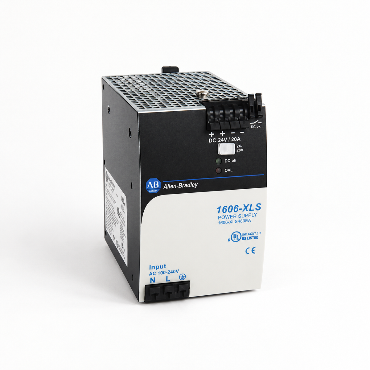 Allen Bradley 1606-XLS480EA — photorealistic representative rendition based on an exact-model reference; not an actual-stock photograph