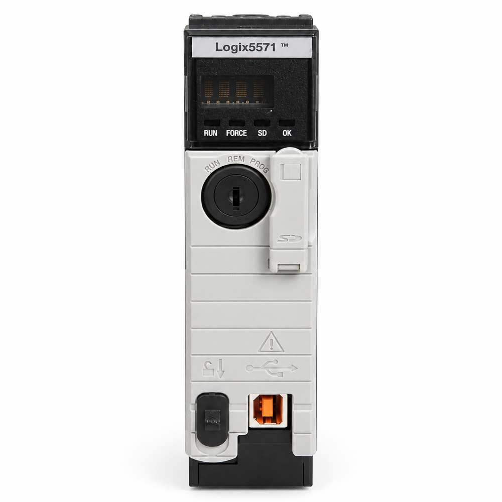 Allen-Bradley 1756-L71 controller, front studio view — representative model image