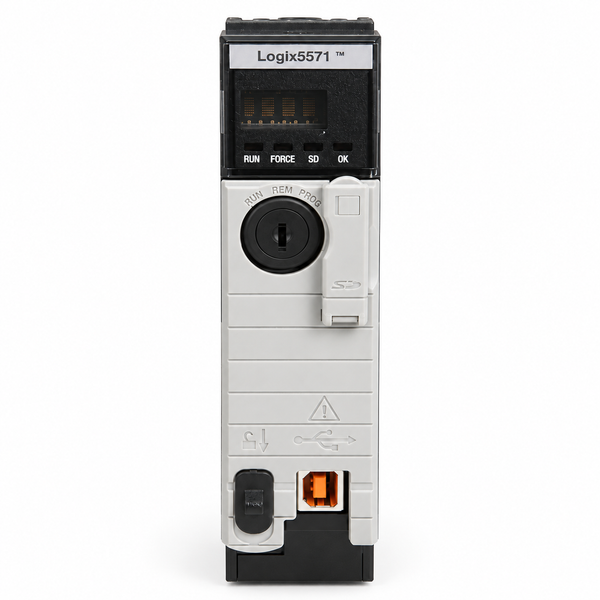 Allen-Bradley 1756-L71 controller, front studio view — representative model image