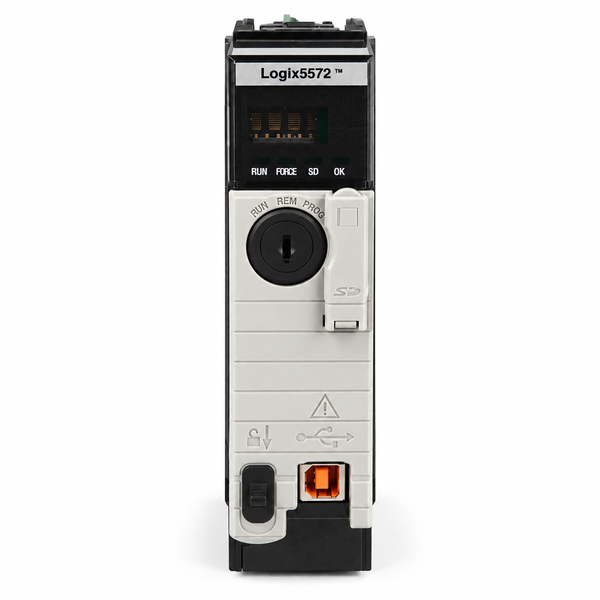 Allen-Bradley 1756-L72 controller, front studio view — representative model image