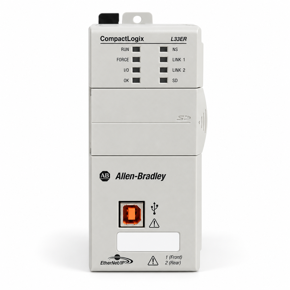 Allen-Bradley 1769-L33ER controller, front studio view — representative model image