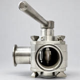 Photorealistic representative rendition from MSS Automation exact-stock photograph: G&H Manual 3-Way Clamp-End Valve; detail view 3. Original condition photos retained.