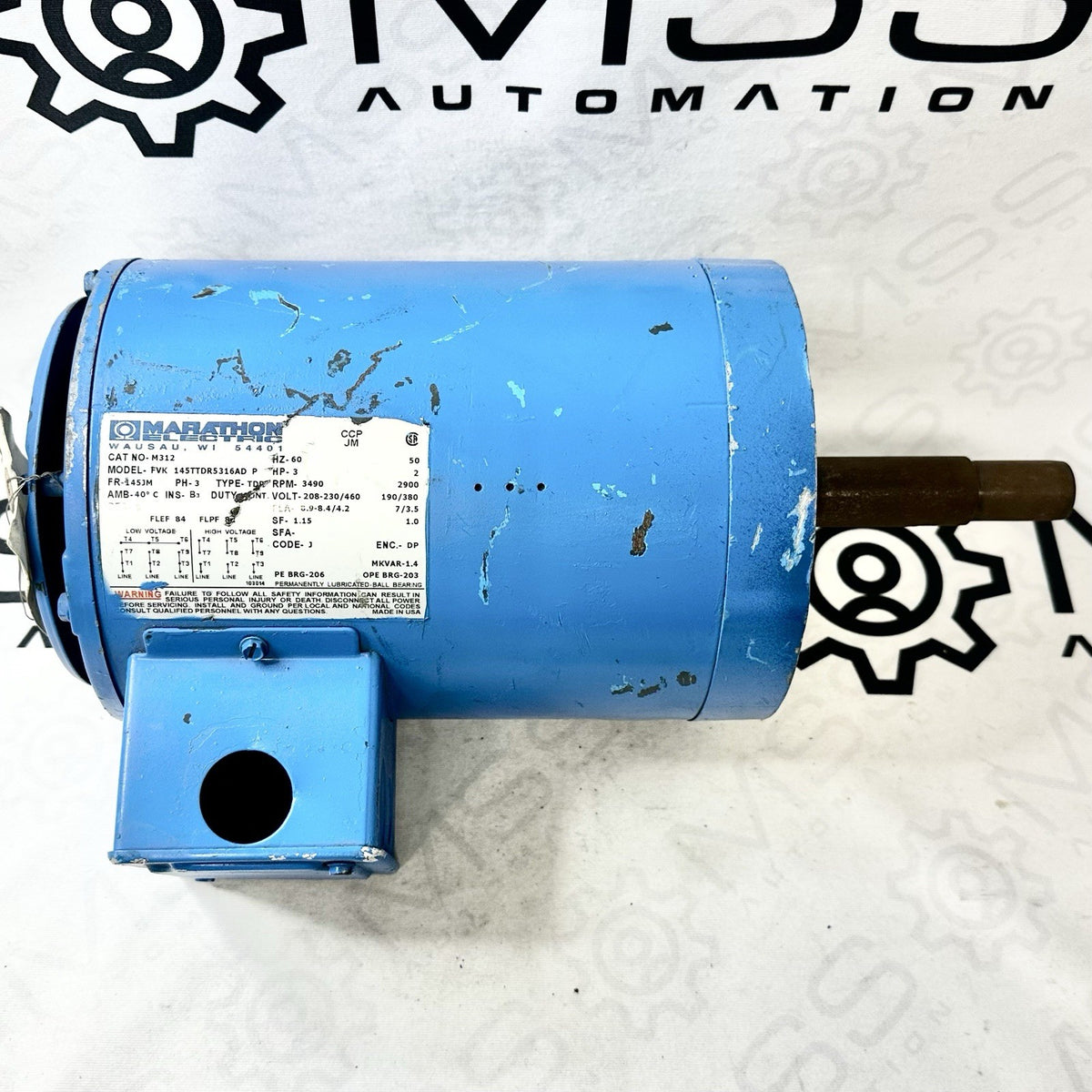 Original exact-stock Marathon Electric M312 motor, frame 145JM, SKU 701001-15D.