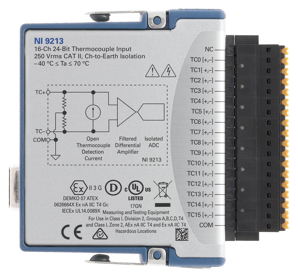National Instruments NI-9213 thermocouple input module — representative model photograph showing original manufacturer markings